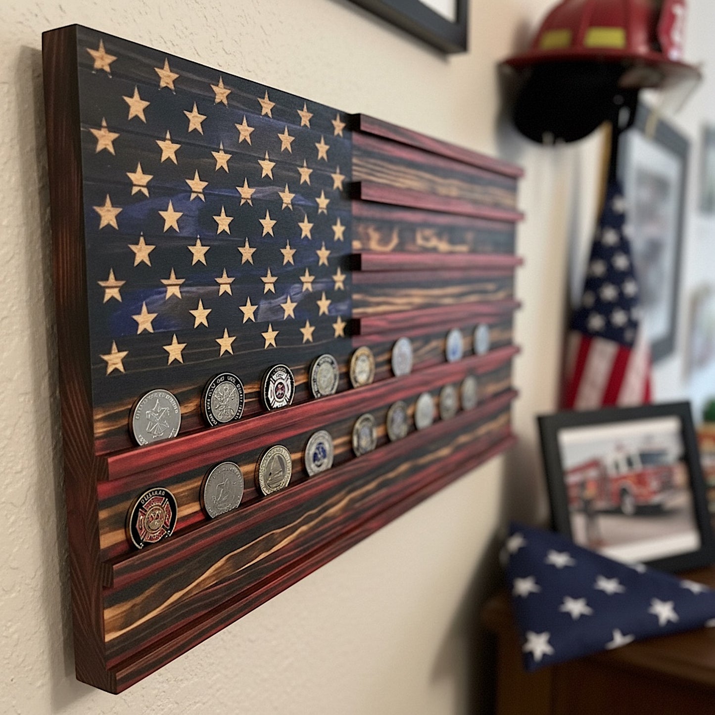 Firefighter Challenge Coin Rack – First Responder Wall Decor