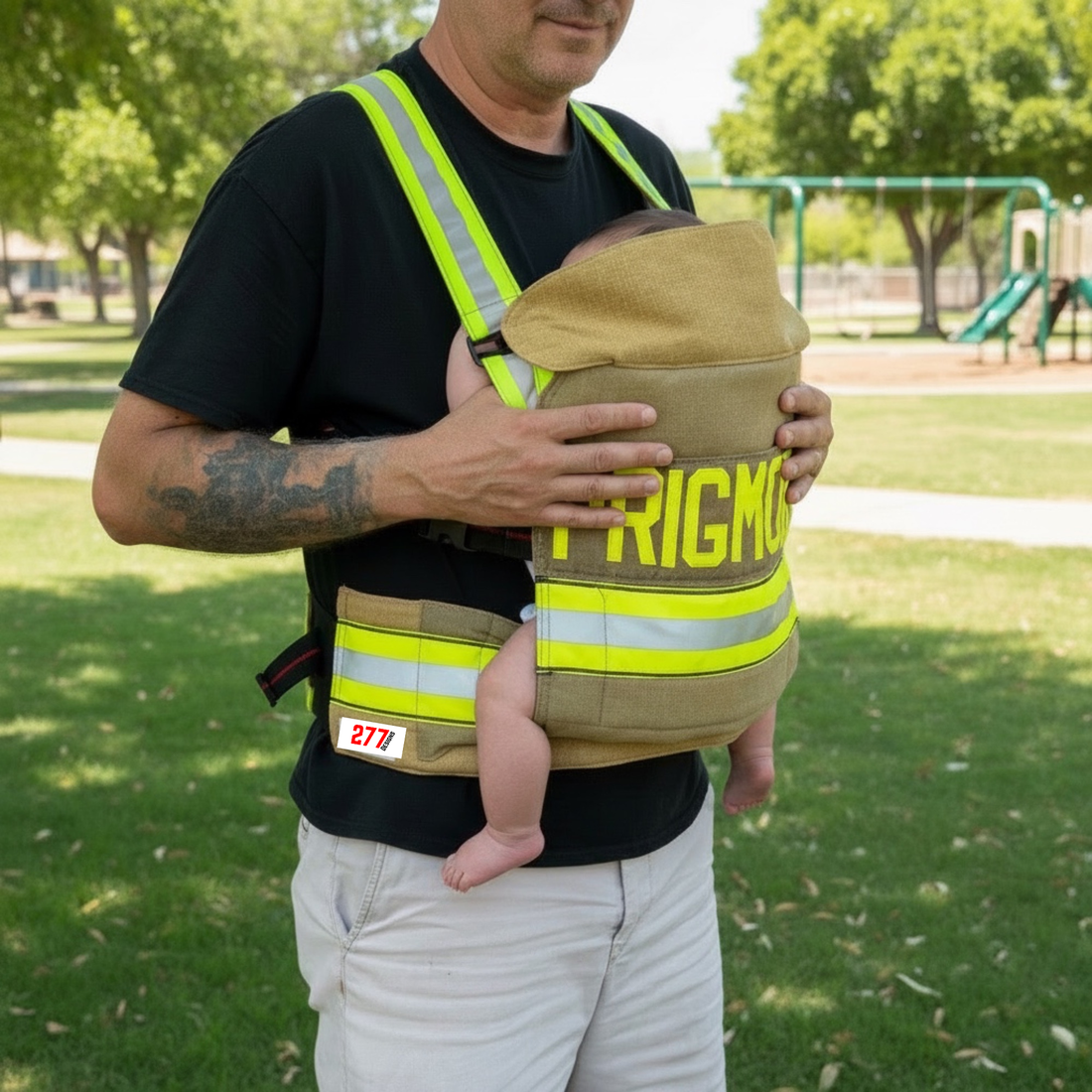 Meet the World's First Handmade Firefighter Baby Carrier Made from Authentic Retired Turnout Gear