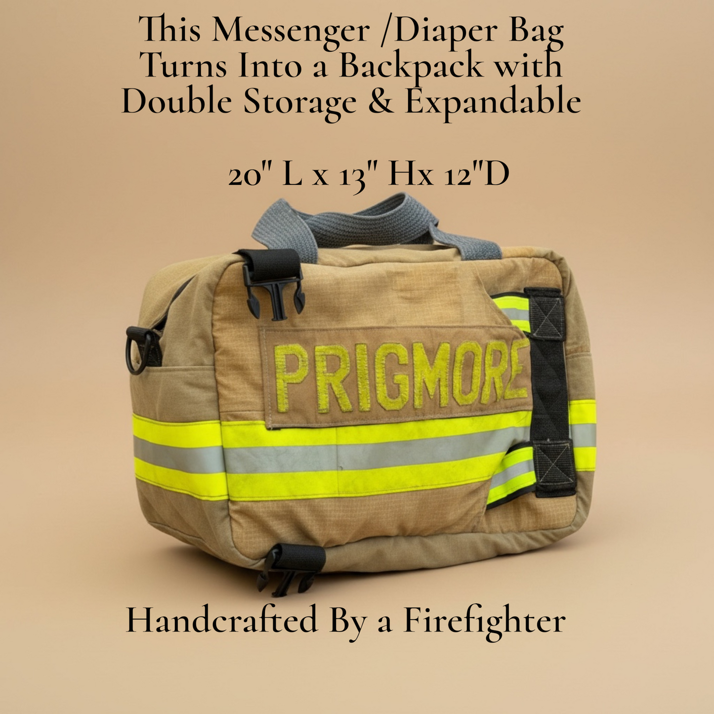 Convertible Firefighter Messenger & Diaper Bag | Double Compartment Backpack