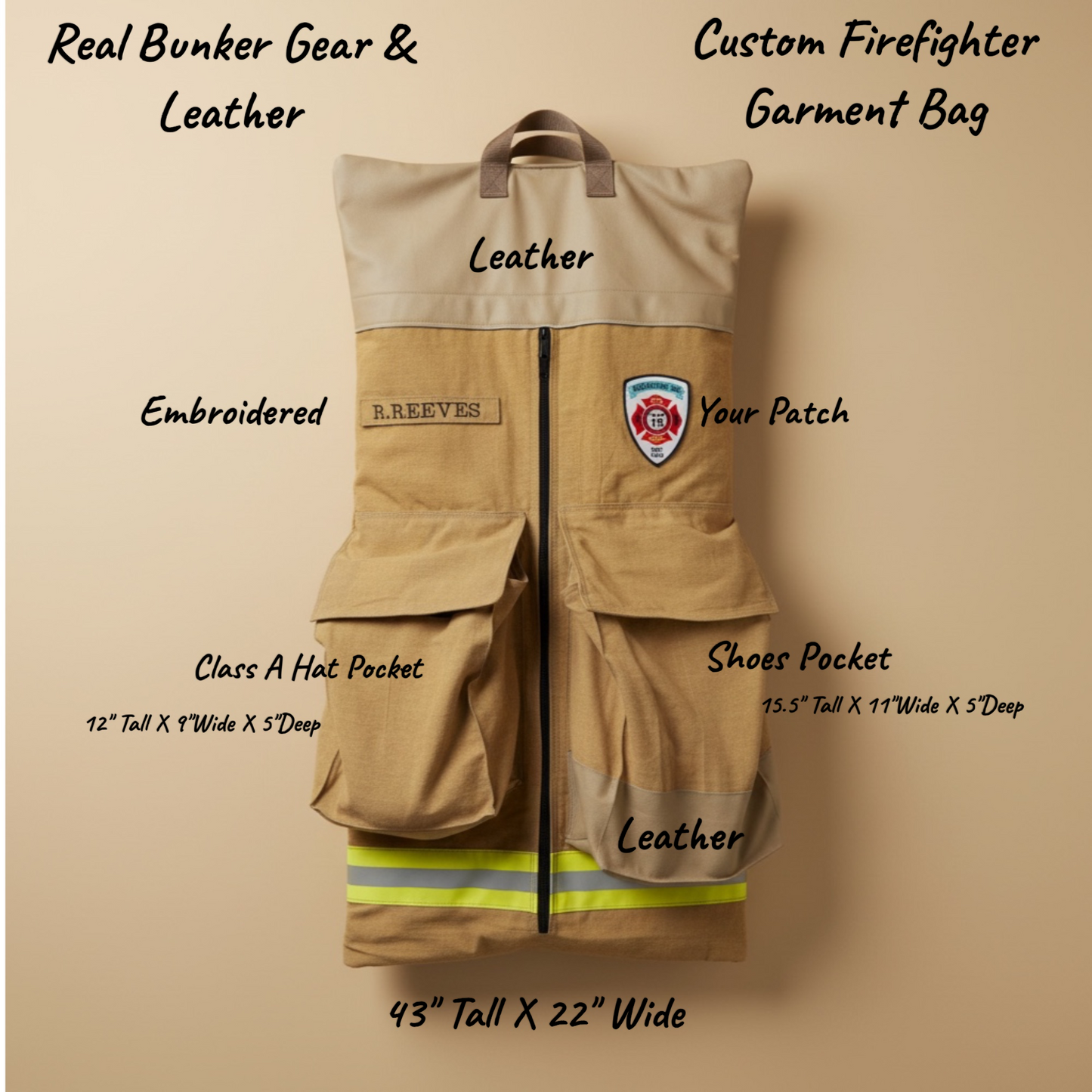 Custom Firefighter Garment Bag Made from Real Bunker Gear & Leather