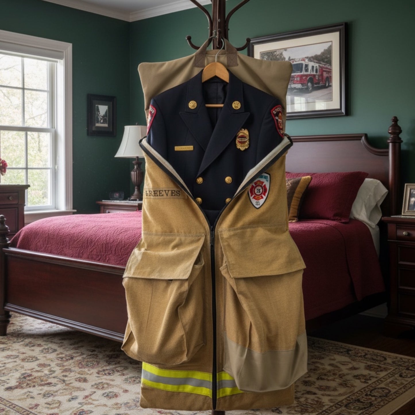 Custom Firefighter Garment Bag Made from Real Bunker Gear & Leather