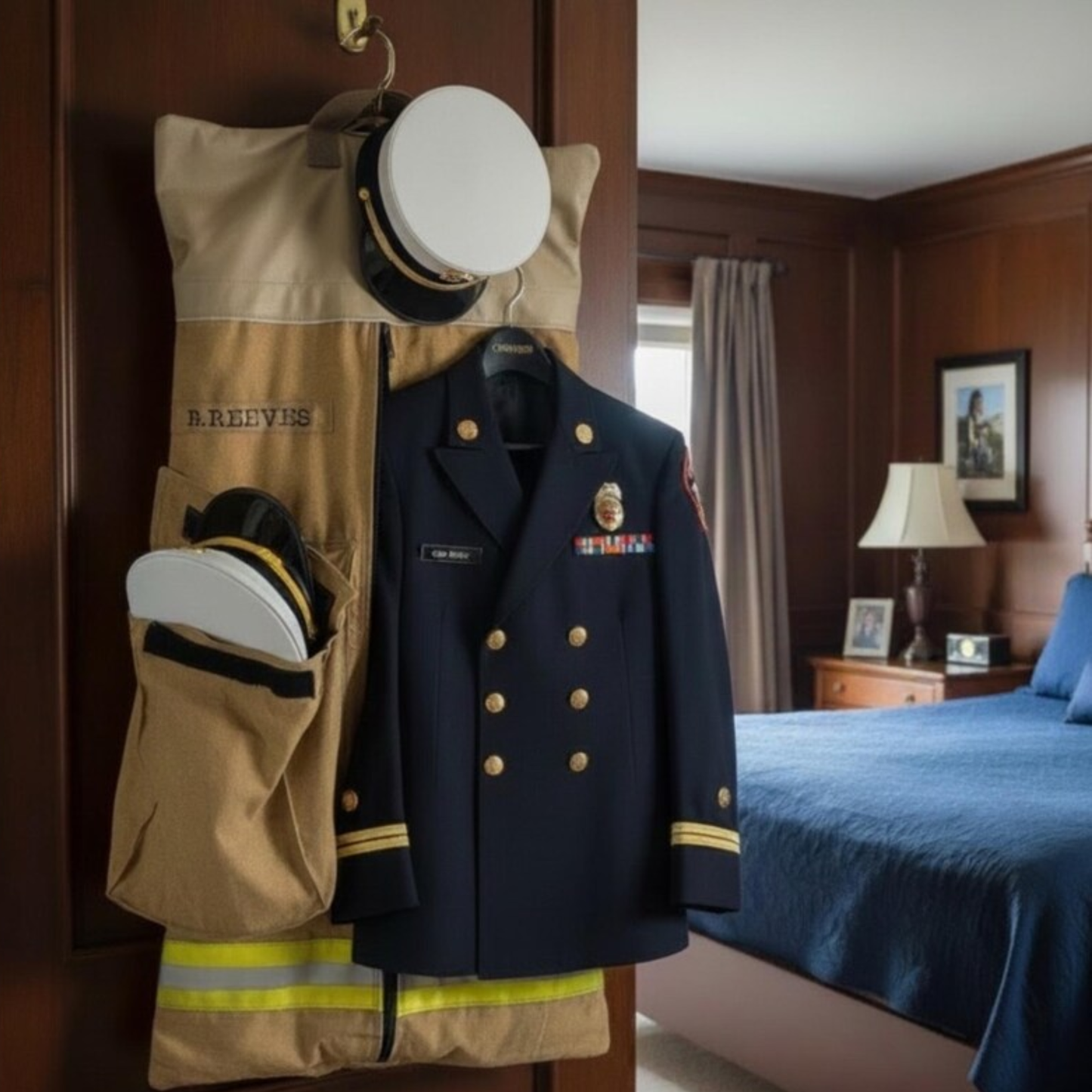 Custom Firefighter Garment Bag Made from Real Bunker Gear & Leather