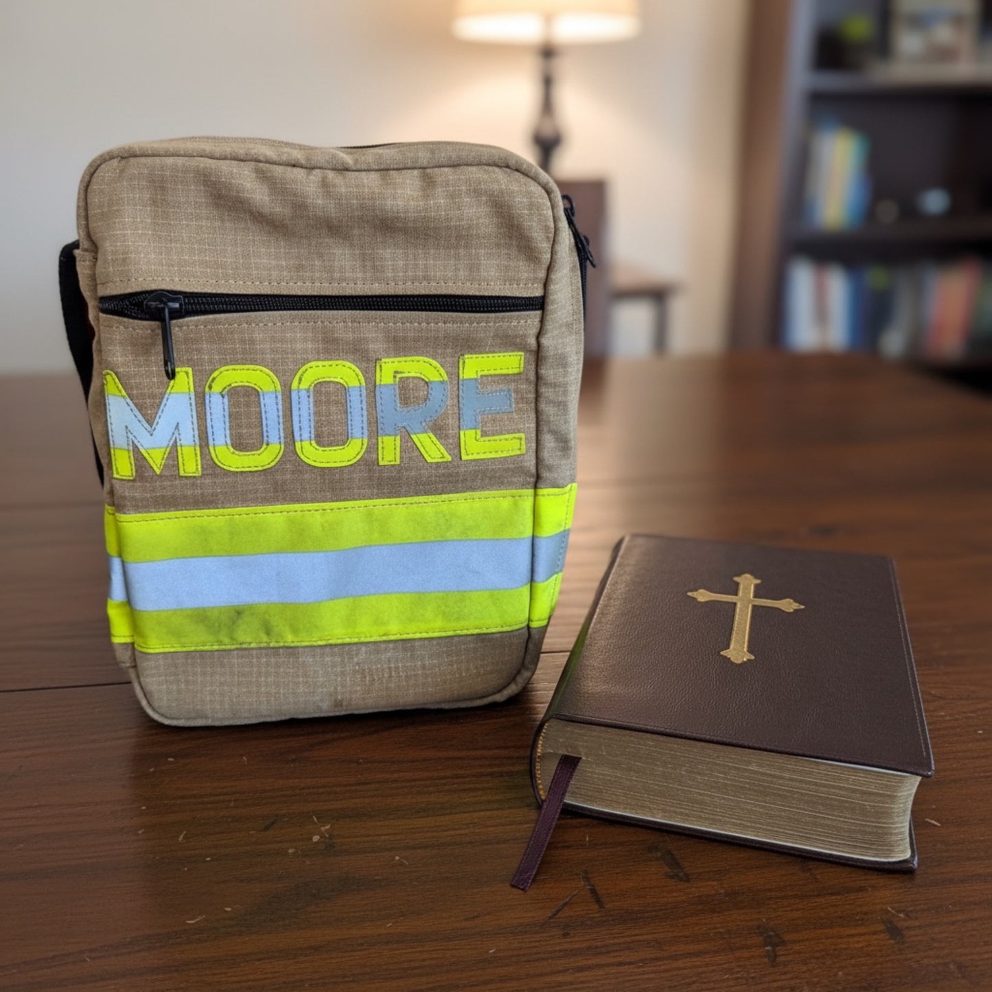 Personalized Firefighter Bible Cover | Handmade Retired Turnout Gear Organizer | Christian Gift