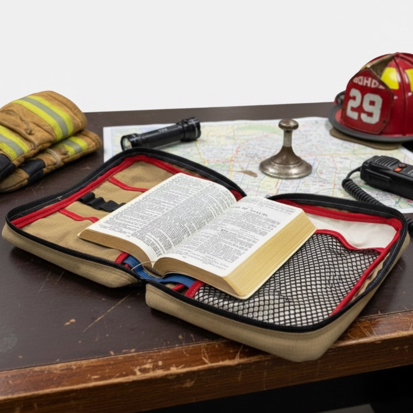 Personalized Firefighter Bible Cover | Handmade Retired Turnout Gear Organizer | Christian Gift