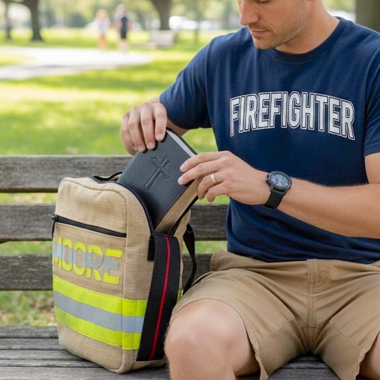 Personalized Firefighter Bible Cover | Handmade Retired Turnout Gear Organizer | Christian Gift