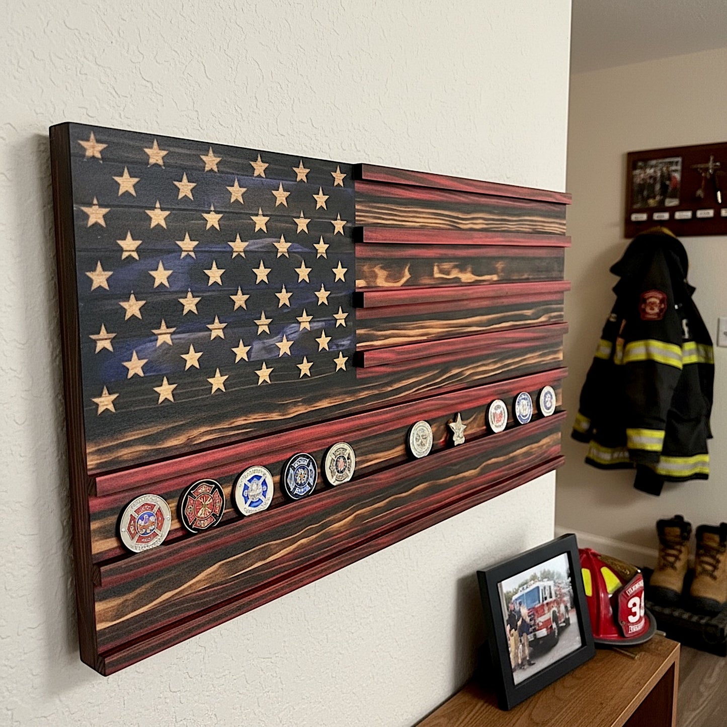 Firefighter Challenge Coin Rack – First Responder Wall Decor