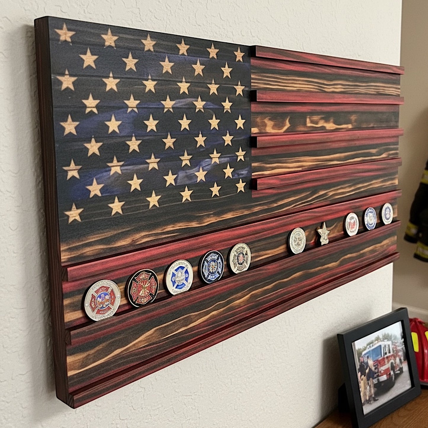 Firefighter Challenge Coin Rack – First Responder Wall Decor