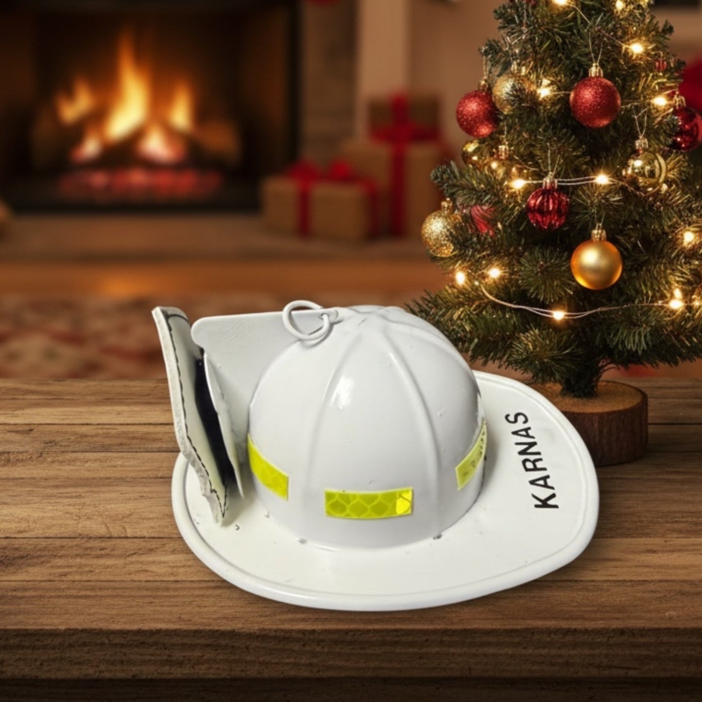 Firefighter Helmet Christmas Ornament | Personalized Handmade Firefighter Gift