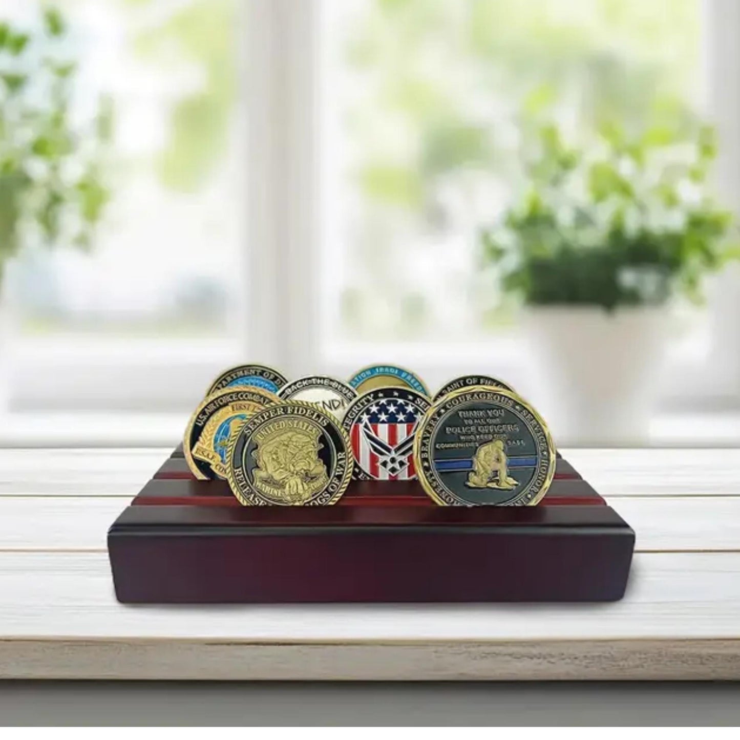 Military Wood Challenge Coin Display