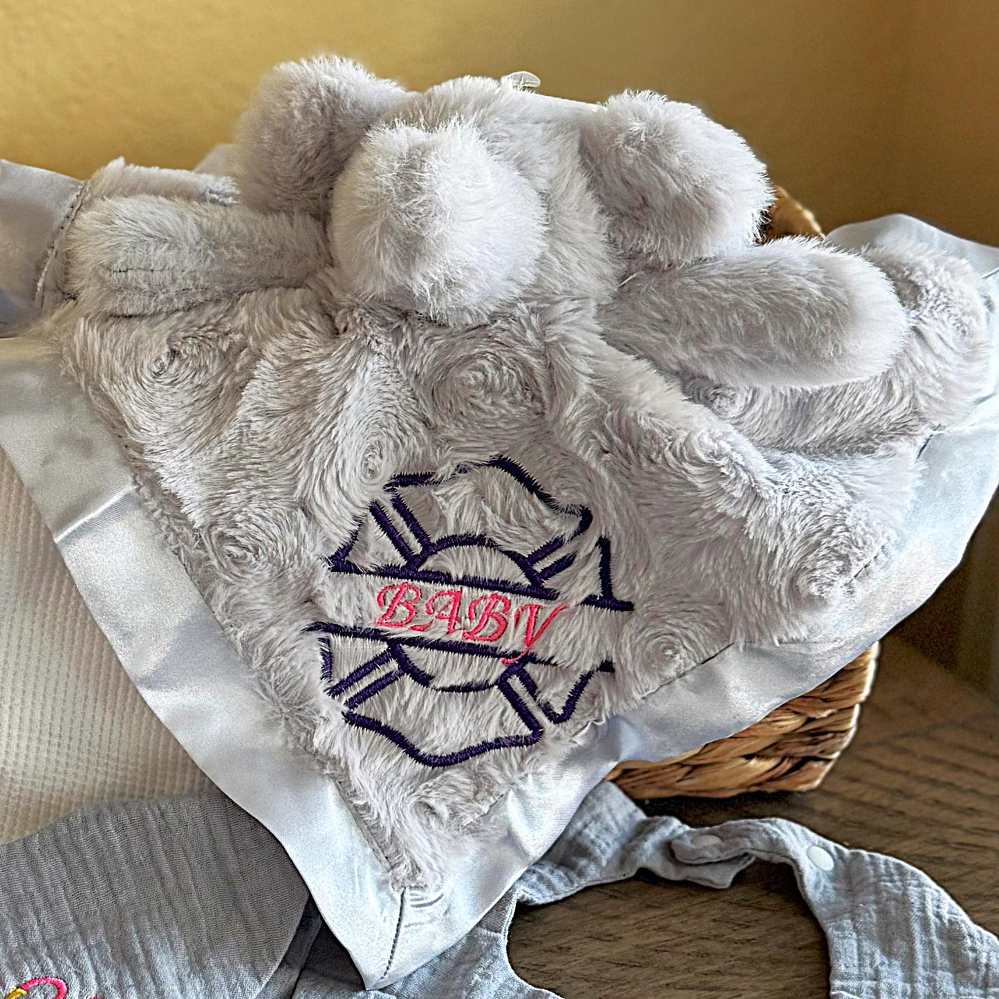 Embroidered Blanket, Bib & Plush Lovey