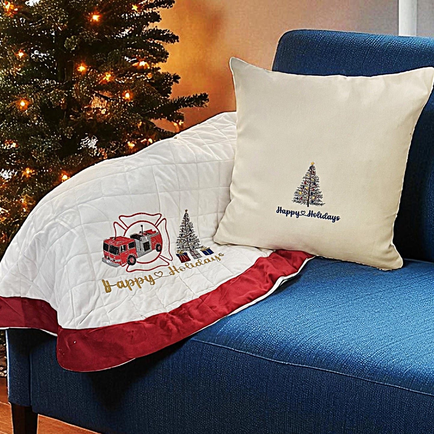 First Responder Handmade Embroidered Holiday Pillow Cover