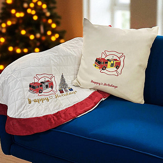 First Responder Handmade Embroidered Holiday Pillow Cover