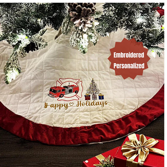 Handmade Firefighter Quilted Christmas Tree Skirt