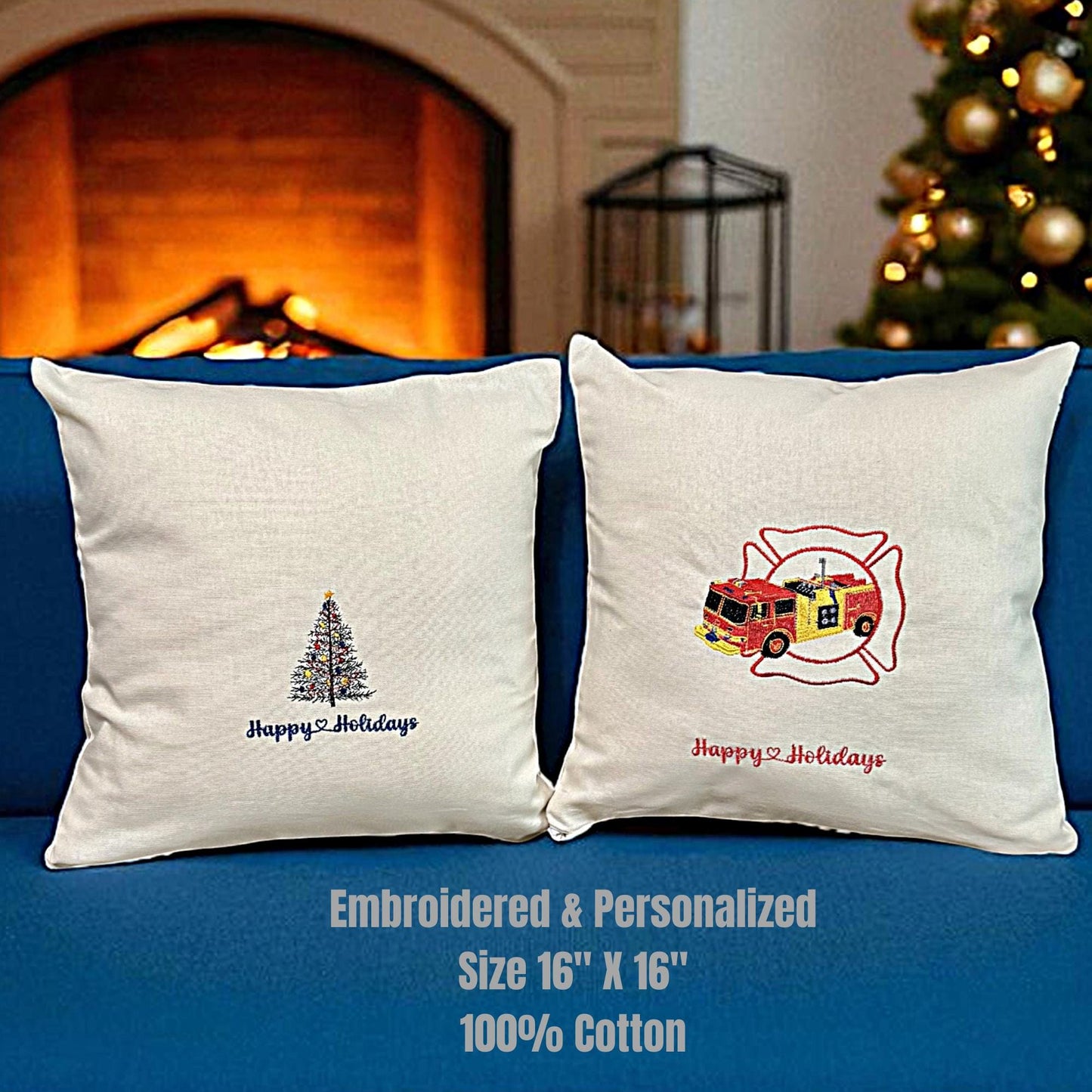 First Responder Handmade Embroidered Holiday Pillow Cover
