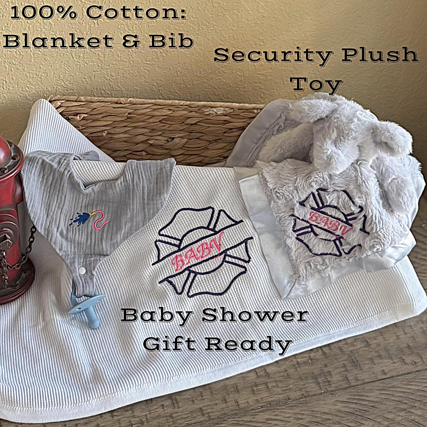Embroidered Blanket, Bib & Plush Lovey