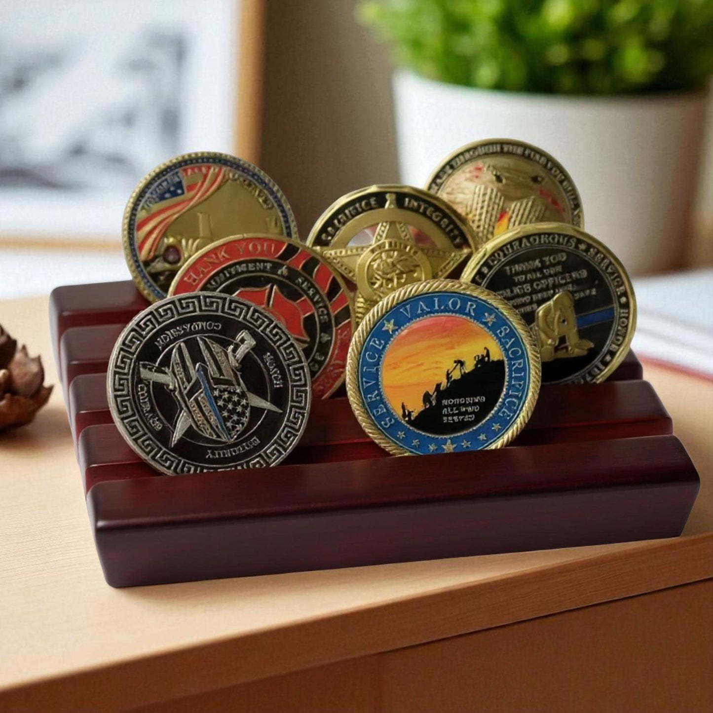 Military Wood Challenge Coin Display