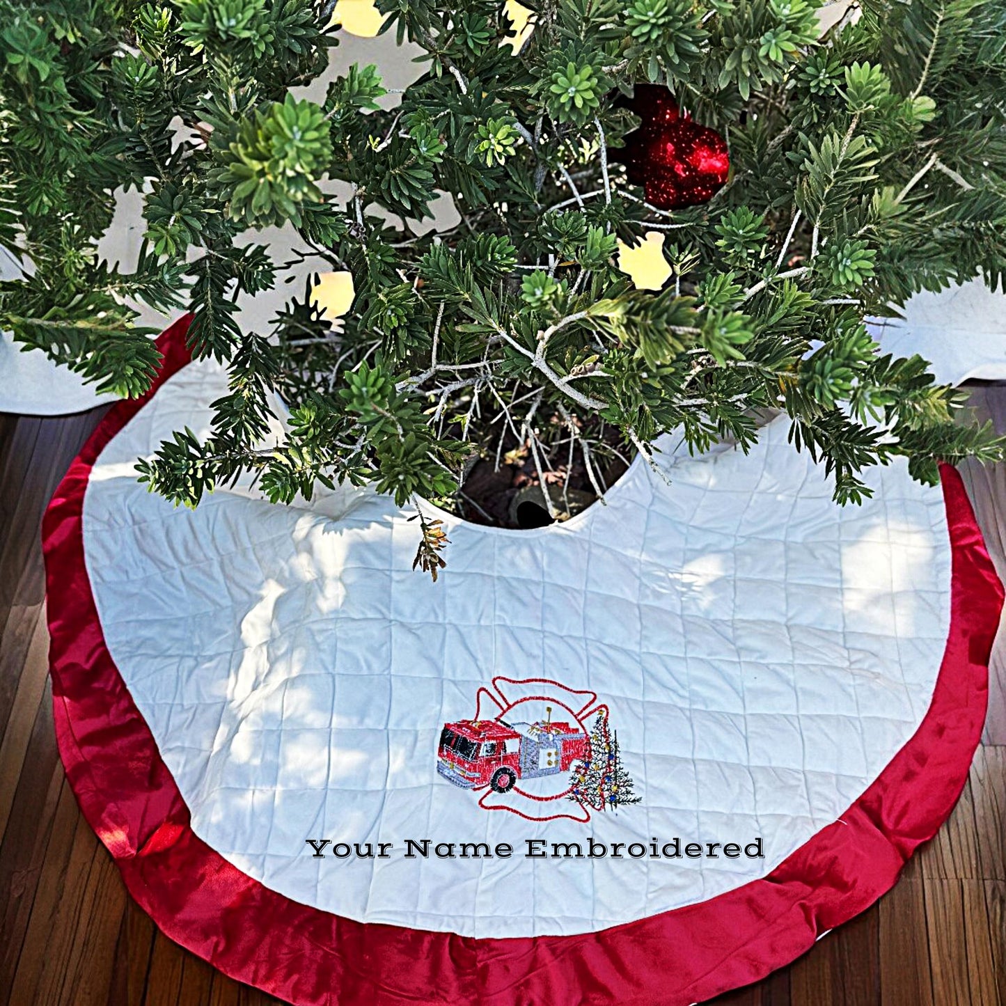 Handmade Firefighter Quilted Christmas Tree Skirt