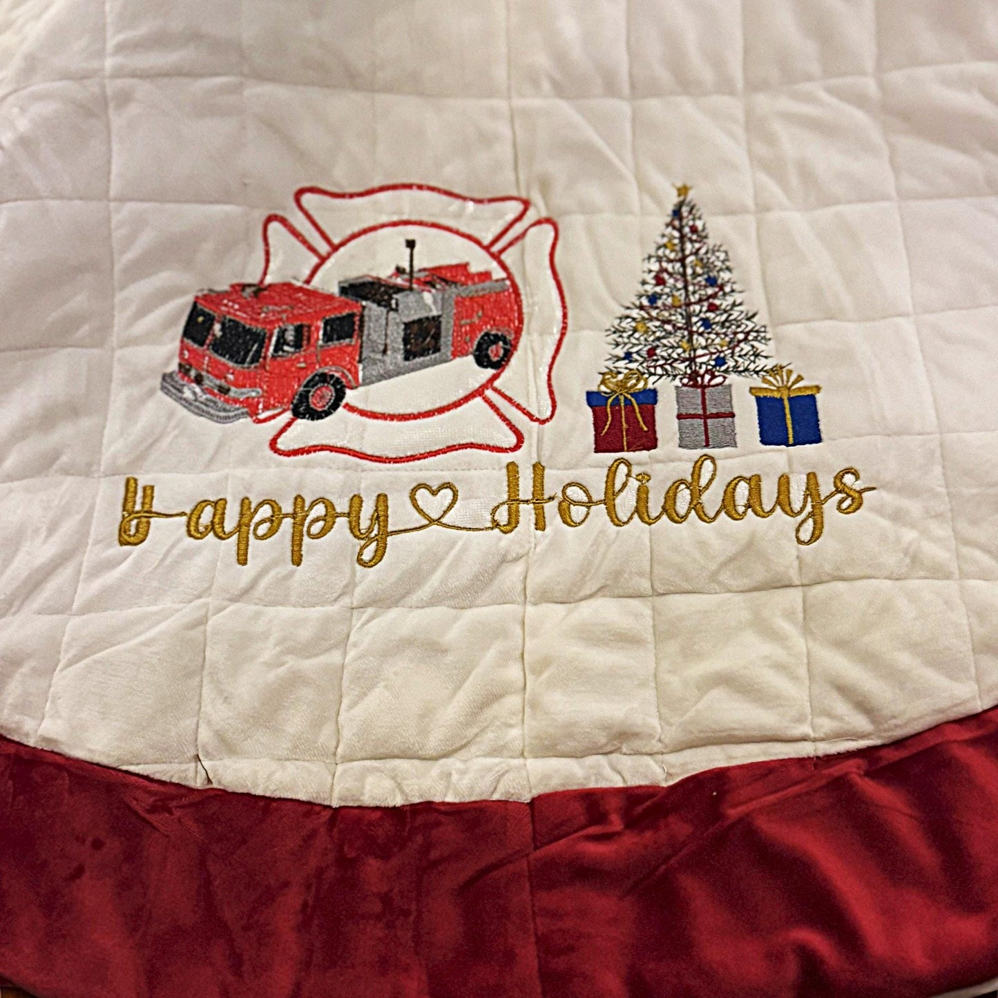 Handmade Firefighter Quilted Christmas Tree Skirt
