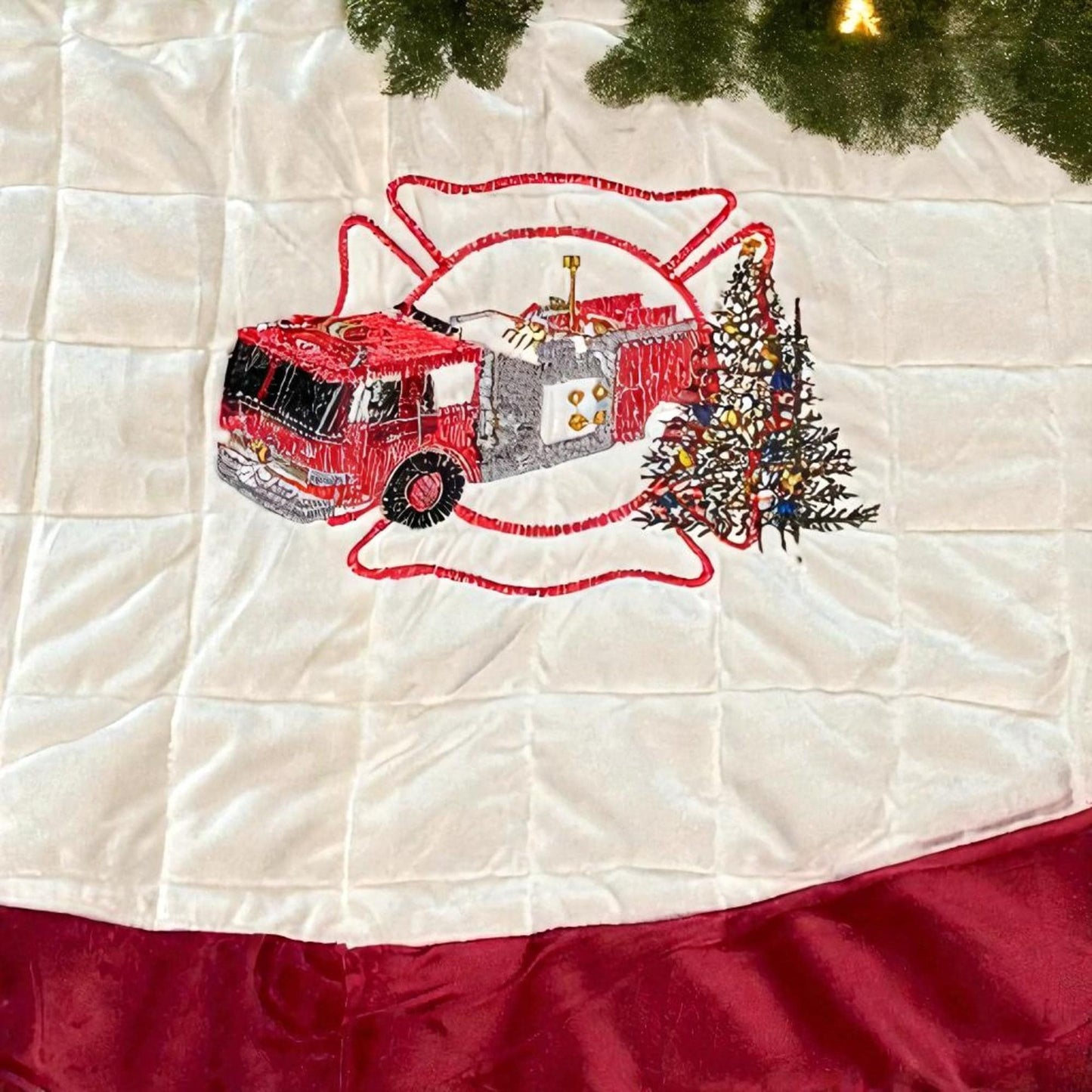 Handmade Firefighter Quilted Christmas Tree Skirt
