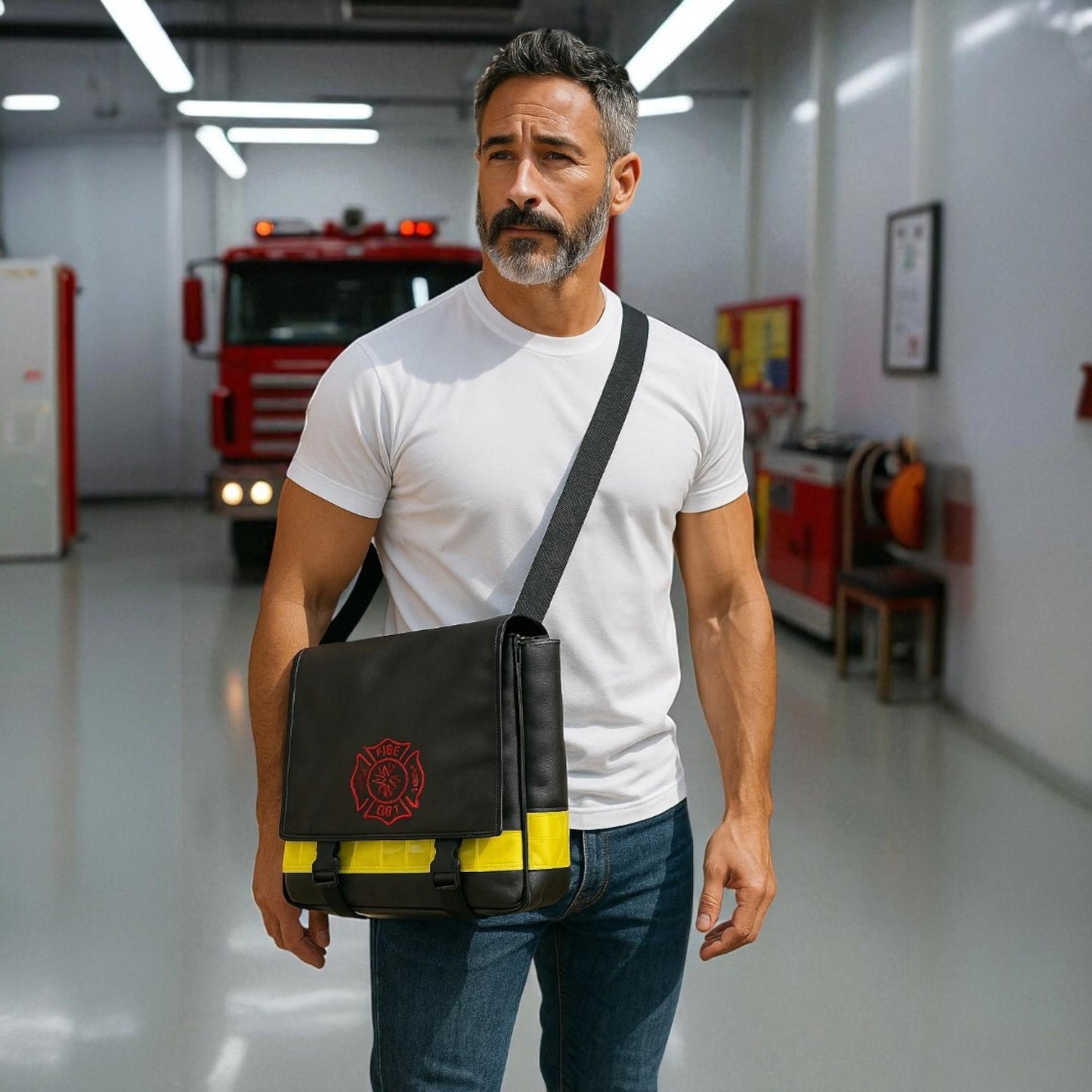 Firefighter Vinyl Work Messenger Bag