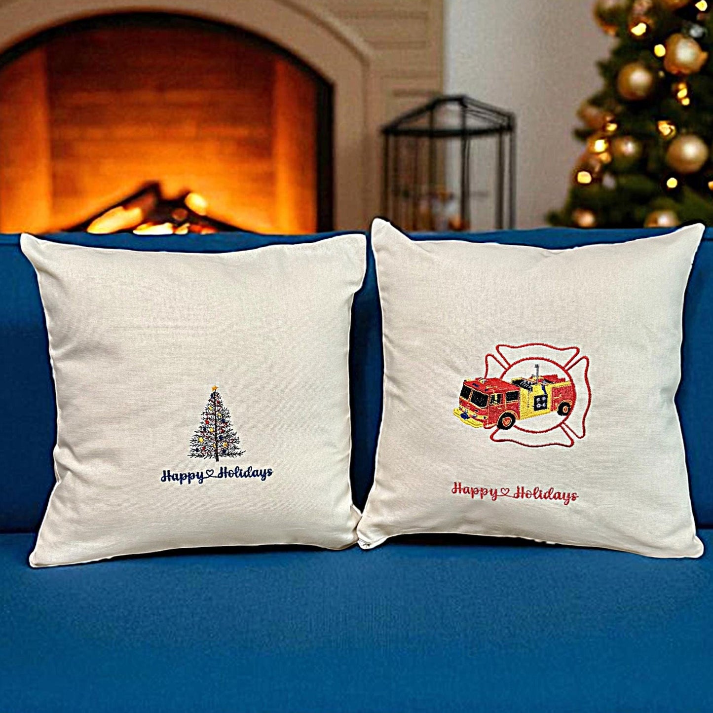 First Responder Handmade Embroidered Holiday Pillow Cover