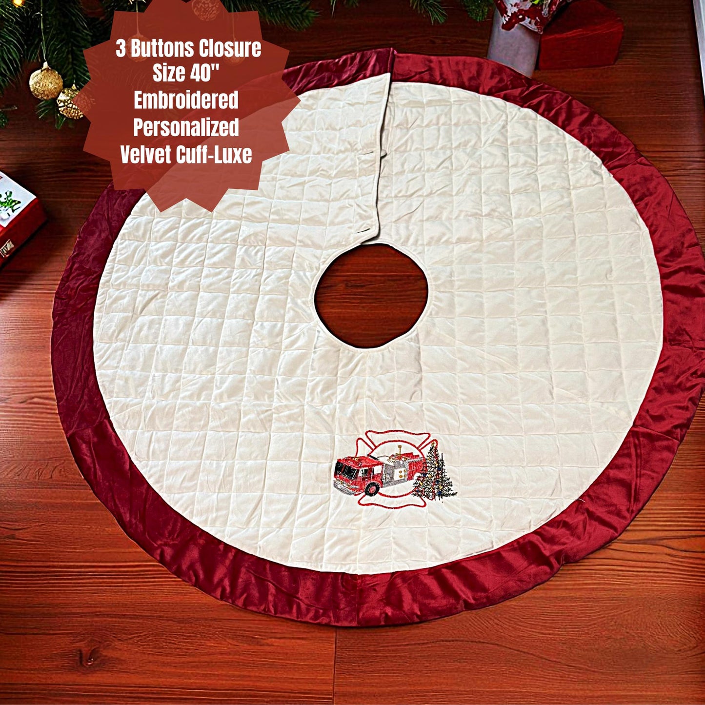 Handmade Firefighter Quilted Christmas Tree Skirt