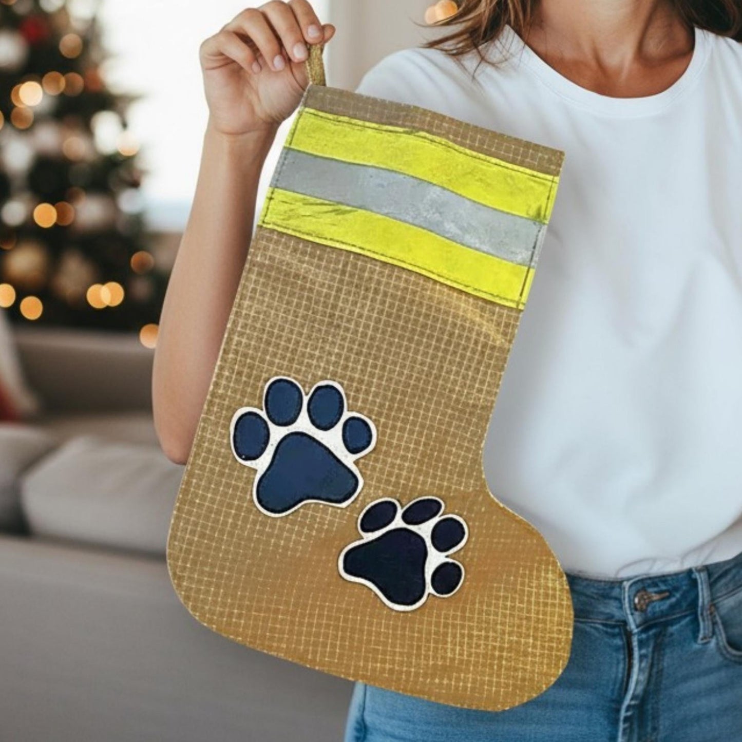 Firefighter Christmas Dog Paw Stocking
