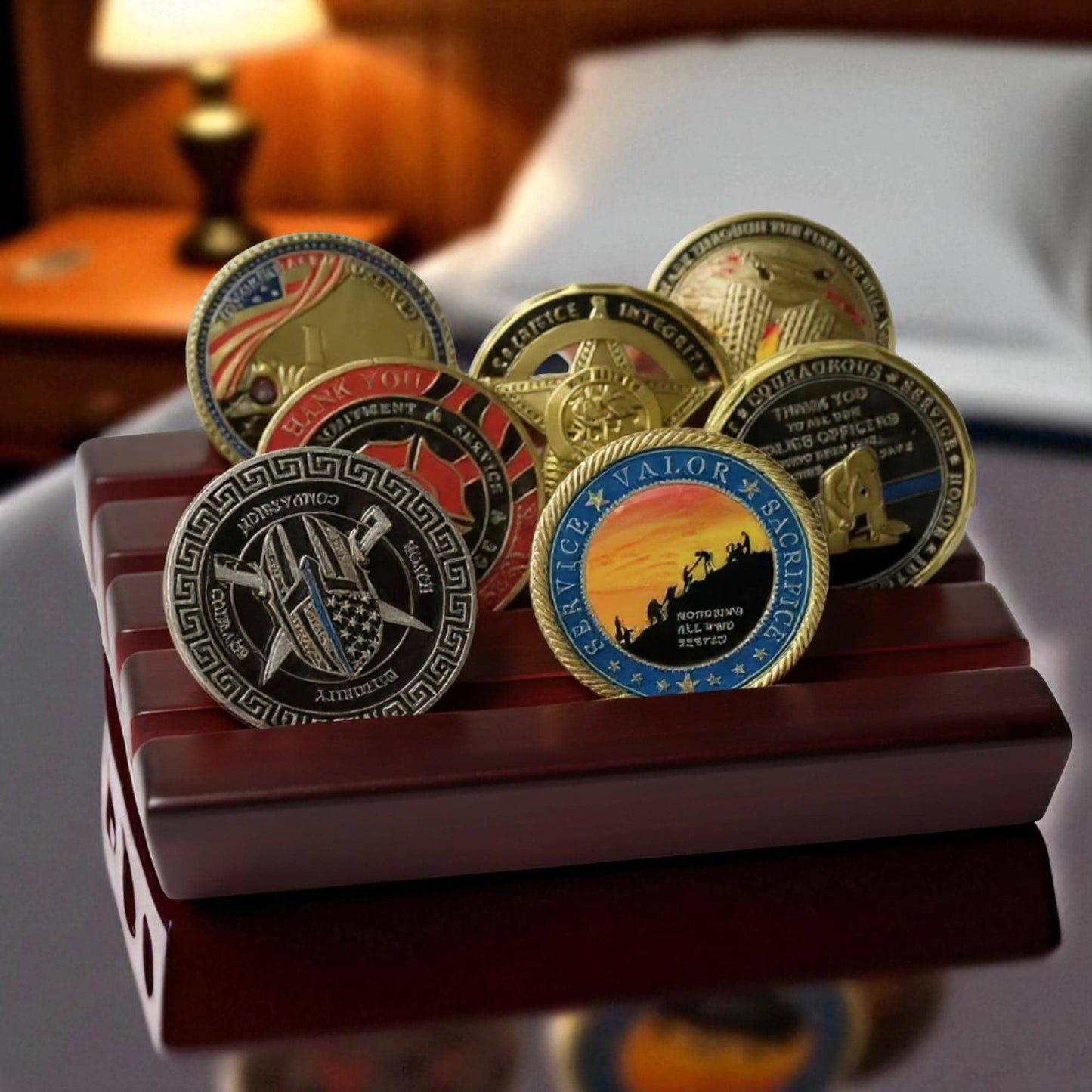 Military Wood Challenge Coin Display