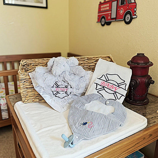 Embroidered Blanket, Bib & Plush Lovey