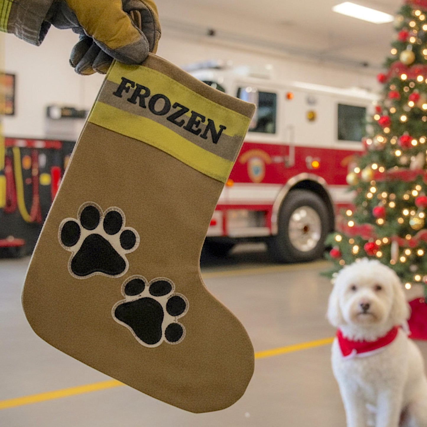 Firefighter Christmas Dog Paw Stocking