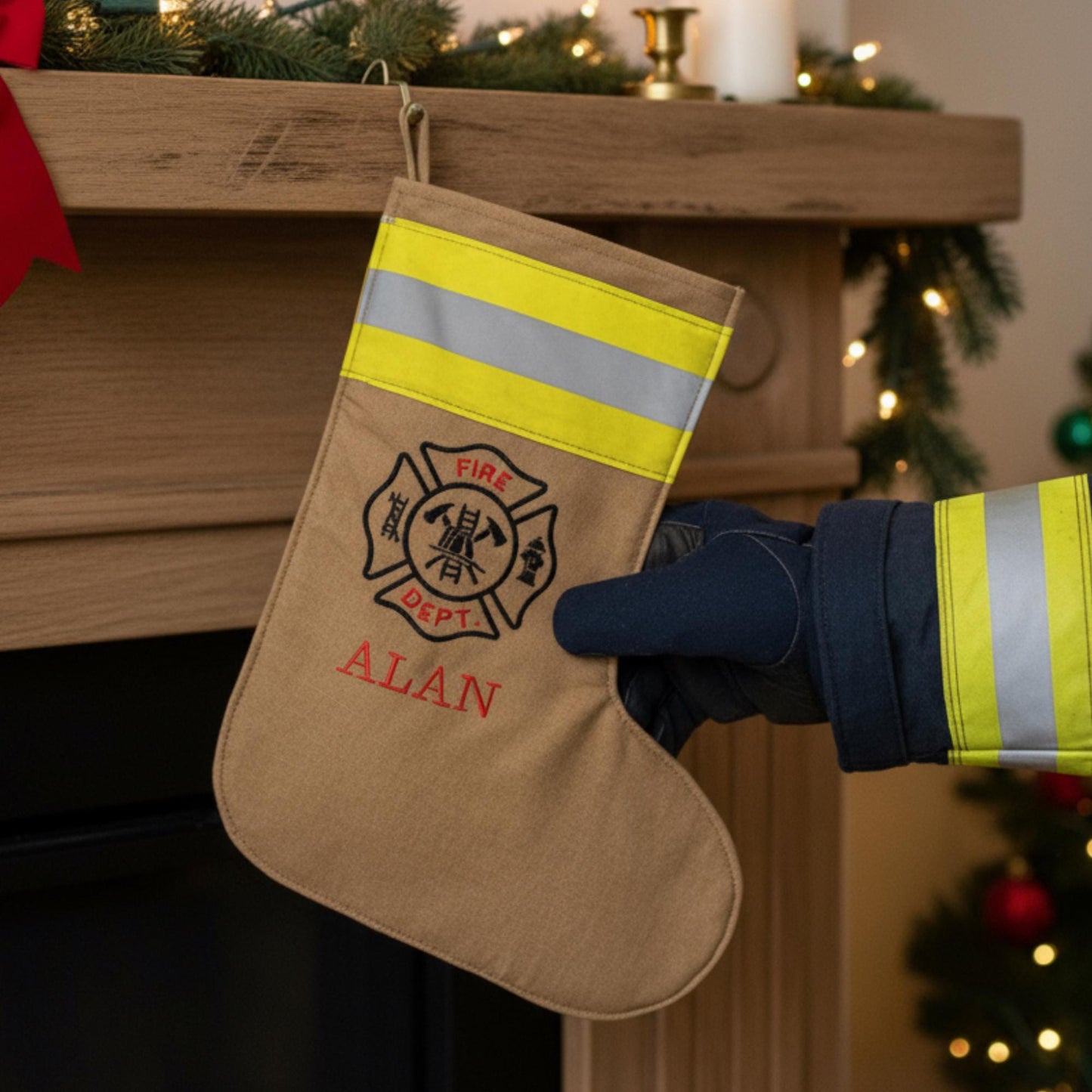Embroidered Firefighter Christmas Stocking