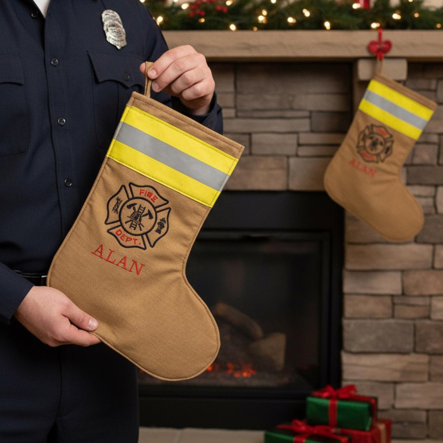 Embroidered Firefighter Christmas Stocking