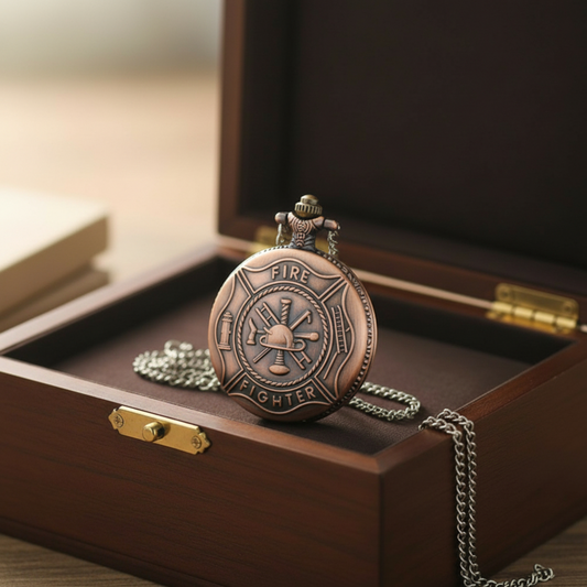 Firefighter Engraved Vintage Bronze Wallet Watch