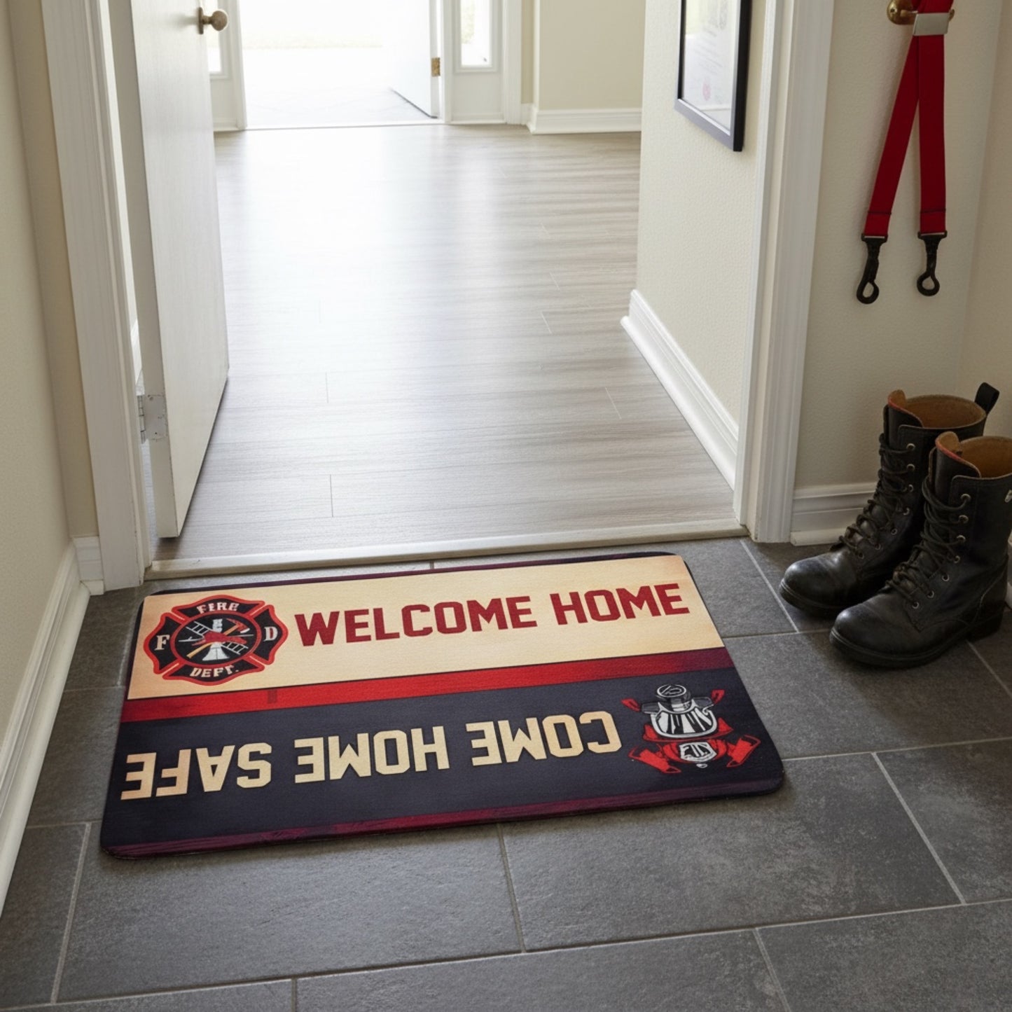Firefighter Welcome Home Doormat – Firefighter Decor Gift for Firefighter Families