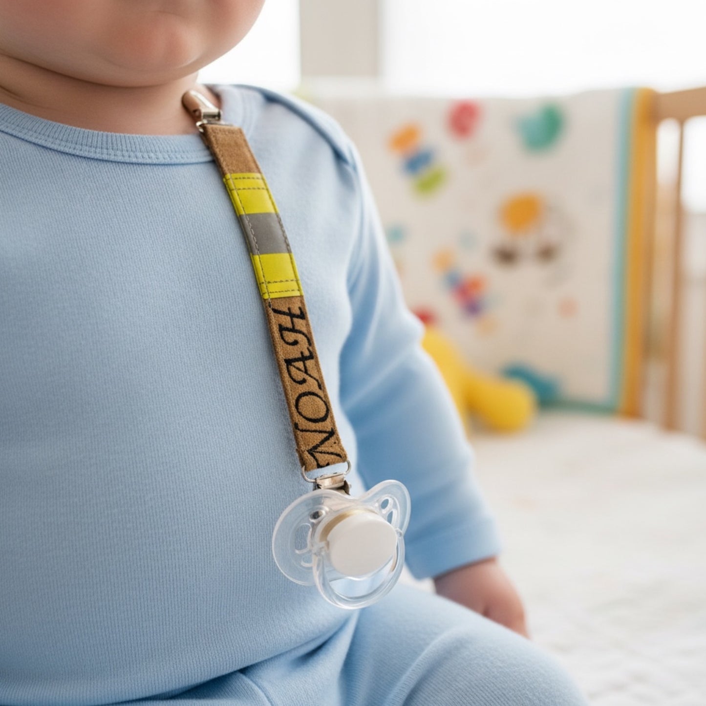 Personalized Embroidered Firefighter Baby Pacifier Clip